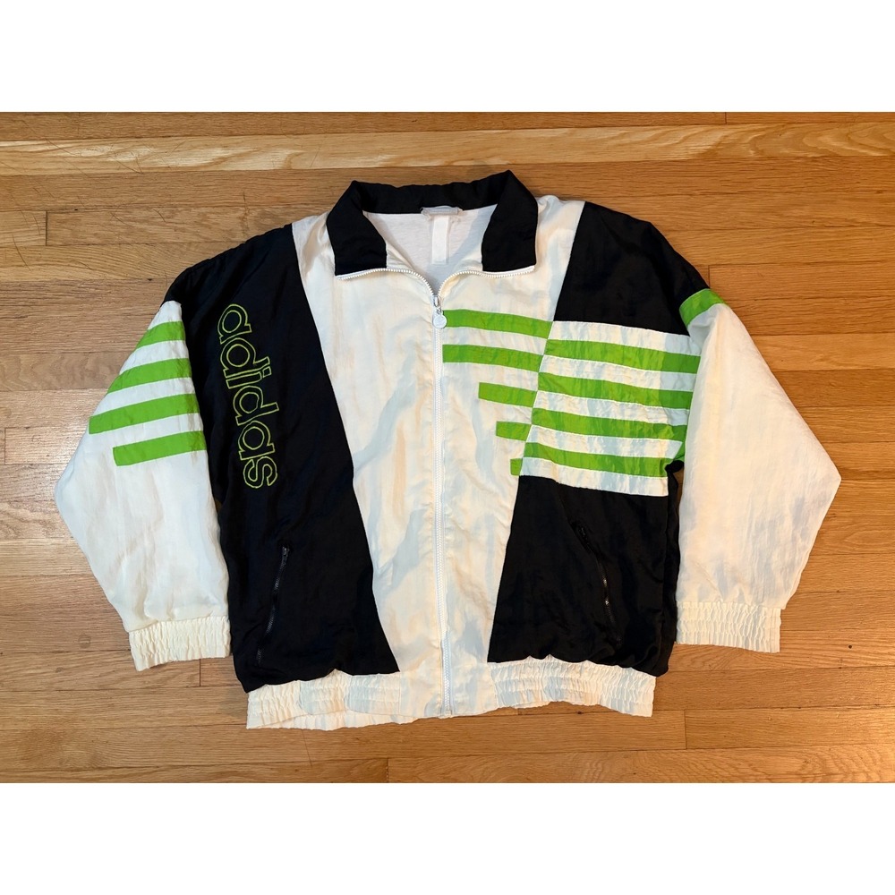 Vintage 90s Adidas EQT Windbreaker Jacket‎ XL Black Green White Colorblock